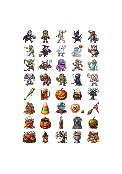 Cadılar Bayramı Spor Temalı Karikatür Sticker Seti 40 Adet Ajanda Scrapbook Journal Planner Çıkartma Çok Renkli