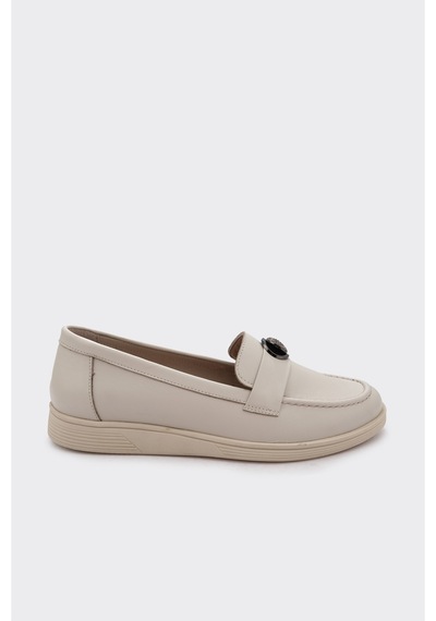 Derinet Hakiki Deri Kadın Loafer Ekru Ekru