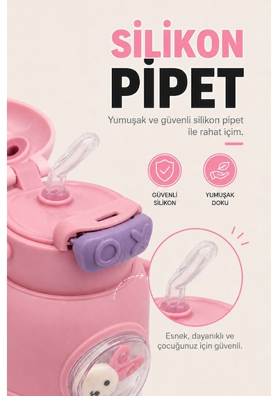Patibon Astronot Figürlü Pipetli Çocuk Su Matarası / Matara Omuz Askılı - Sticker Hediyeli - Yeşil Diğer