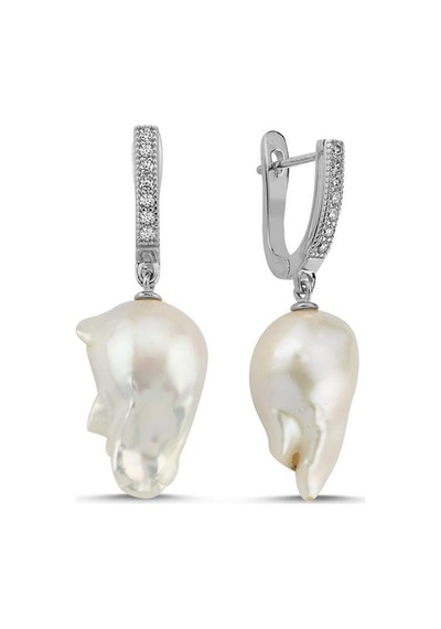 12,5 Mm Barok Doğal İnci Küpe Beyaz Beyaz