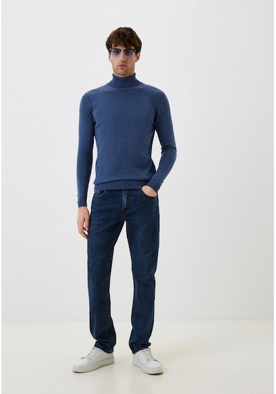 Erkek Tam Balıkçı Boğazlı Triko Mavimelanj Slim Fit Pamuklu Sık Örme Kazak Ncs Jeans 3003-mavimelanj Mavi