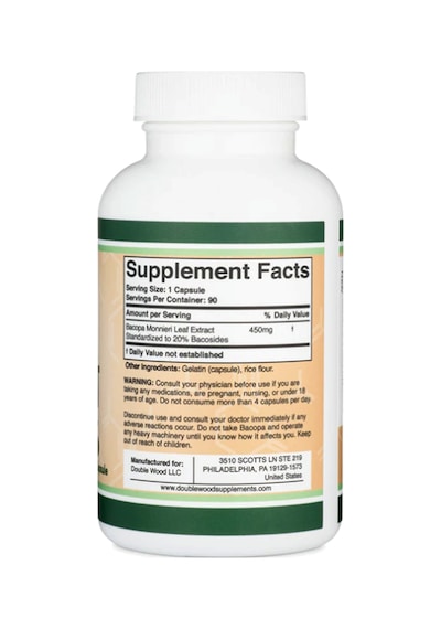 Double Wood Bacopa Monnieri Extract 450mg 90 Capsul. Usa Ver...