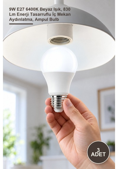 3 Adet Ct-4277b Led Ampul 9w E27 6400k Beyaz Işık, 830 Lm Enerji Tasarruflu İç Mekan Aydınlatma, Ampul Bulb 1