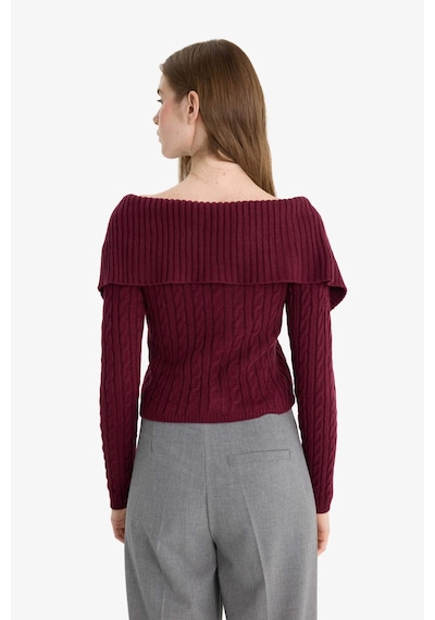 Defacto Regular Fit Açık Omuz Hırka E8263ax25wnbr456 Bordo