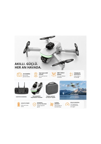 4k Kameralı Katlanabilir Drone, 6 Eksen Jiroskop, Yükseklik Sabitleme, Optik Akış, 360 Takla Modu, Taşıma Çantalı , Tek Tuşla Geri Dönüş Özellikli Beyaz - 889590495 4k Kameralı Katlanabilir Drone, 6 Eksen Jiroskop, Yükseklik Sabitleme, Optik Akış, 360 Takla Modu, Taşıma Çantalı , Tek Tuşla Geri Dönüş Özellikli Beyaz - 889590495