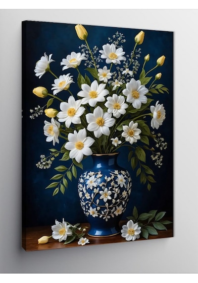 Kanvas Tablo Vazoda Beyaz Çiçekler 50cmx70cm