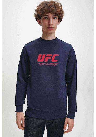 Ufc Logo Baskılı Indigo Mavi Lacivert Erkek Örme Sweatshirt