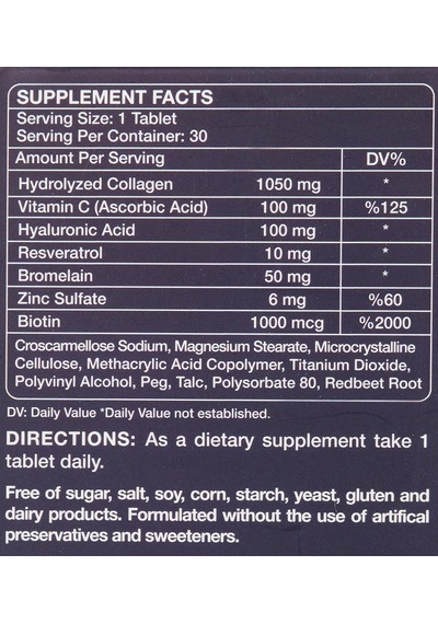 Collagen Gold Quality Tablet Hidrolize Kolajen, C Vitamini, Hyaluronik Asit, Biotin, Çinko Ve Resveratrol İçeren