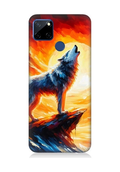 Realme C12 Uyumlu Kayalıkta Uluyan Kurt Yalnızlığı Desenli Silikon Kılıf Çok Renkli