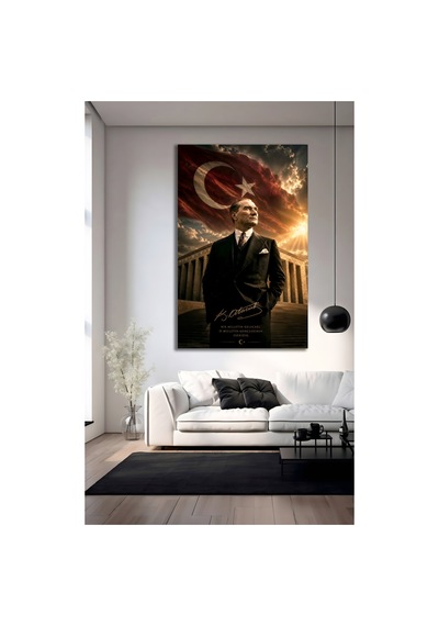 Mustafa Kemal Atatürk Türk Bayrağı Ve Cam Tablo Sanatsal Duvar Dekoru Canlı Renkli Baskı Salon Ve Oturma Odası Sevdiklerinize Hediyelik