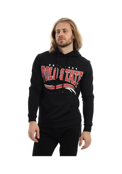 Polostate Erkek Polo State Baskılı Kapüşonlu 3 İplik Şardonlu Sweatshirt Siyah