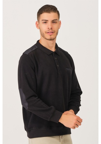 V2501 Dewberry Dıo Rıse Polo Yaka Erkek Sweatshırt-siyah Siyah