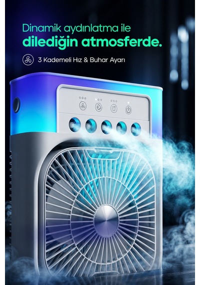 3in1 Masaüstü Fan 3 Kademeli Ferah Nemlendirici Buharlı Rgb Aydınlatmalı Vantilatör