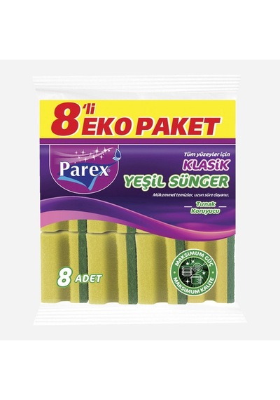 Parex Klasik Yeşil Oluklu 8'li Dikdörtgen Sünger