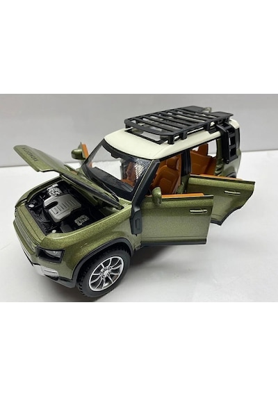 Land Lover Defender Jip Diecast Metal Oyuncak Model Araba 20 Cm Sesli Işıklı Kaput Bagaj Açılabilir Haki