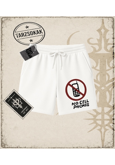 Tarzsokak Gotik & Grunge Streetwear No Cell Phones Unisex Şort Beyaz