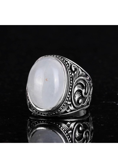 Gerçek Doğal Cabochon Akuamarin Taş Yüzük - Sakin 925k Solid Gümüş Erkek Yüzük - Şeffaflık Ve Huzur Tasarımı Gümüş