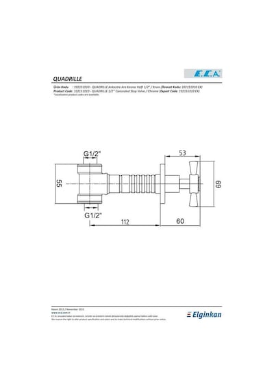 Eca Quadrille 102151031 Ankastre Ara Kesme Valfi G 1/2" Krom