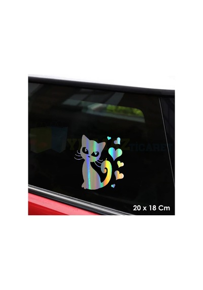 Aşk Kedi Kalp Hologram Oto Sticker Etiket Yapıştırma Çıkartma
