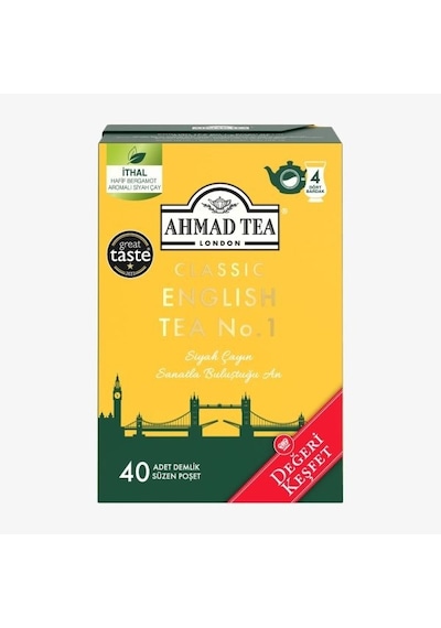 Ahmad Tea 40'lı Klasik English Tea No.1 Demlik Poşet Çay 80 G