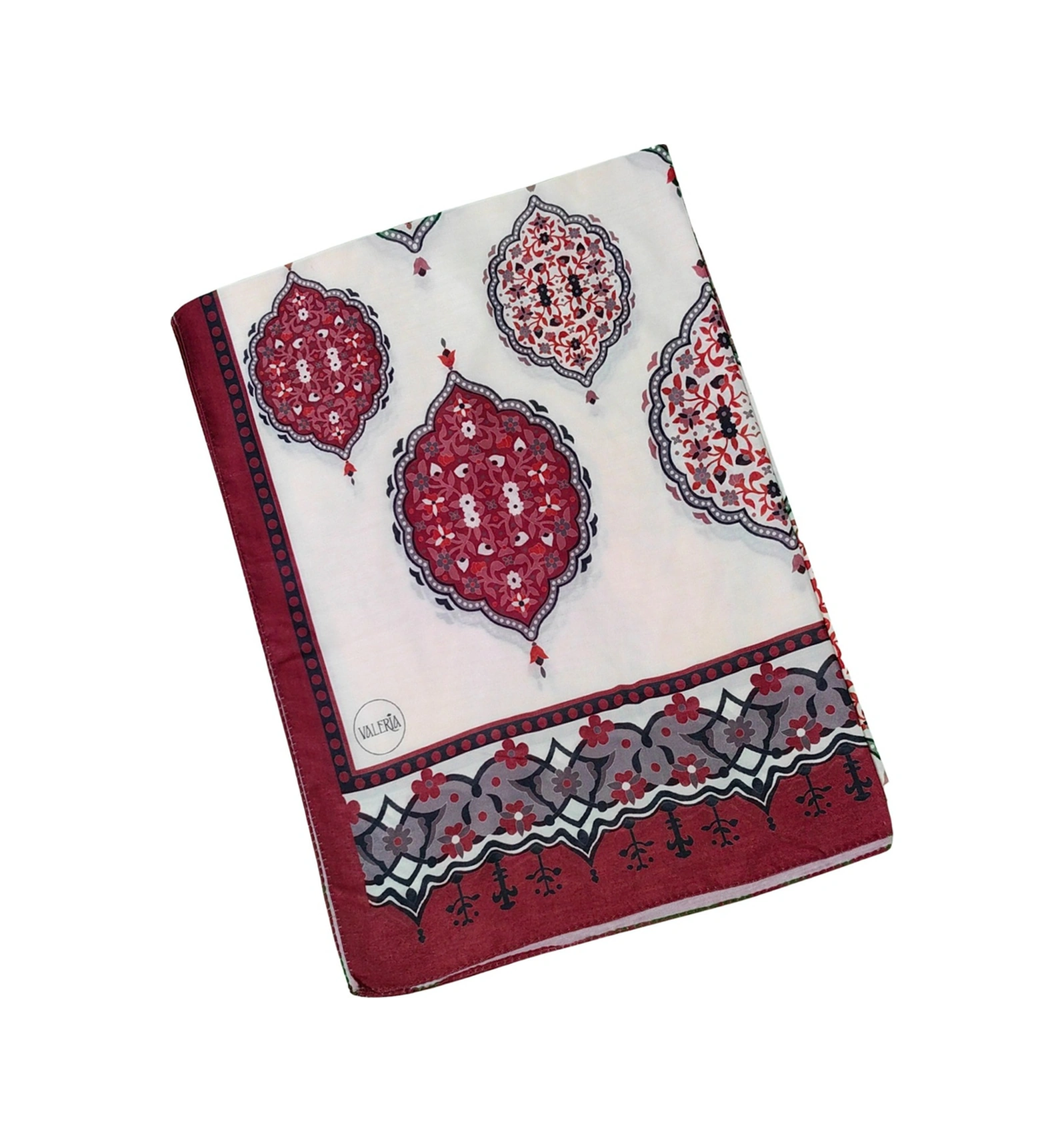 Mim Eşarp Işıl İpek Soft Pamuklu Etnik Desenli Şal 75x190 Cm Bordo