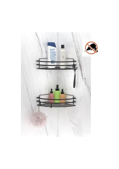 Tekno Tel St-207 Yapışkanlı Kancalı 2 Adet Köşelik Banyo Rafı Siyah