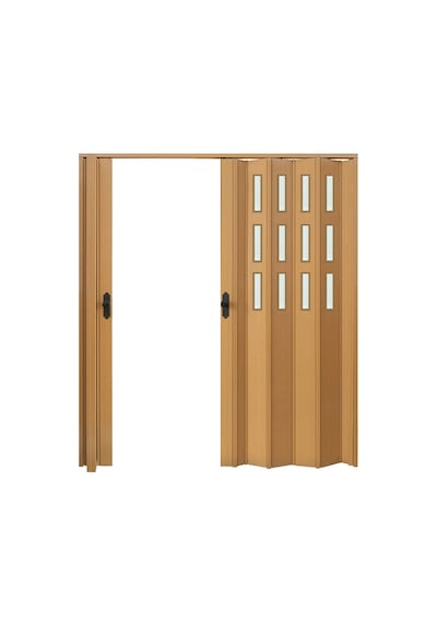 Faran Dekorasyon 170 x 215 Meşe Renk Camlı Çift Açılım Pvc Akordiyon Kapı - FRNAKMODEL-0-154