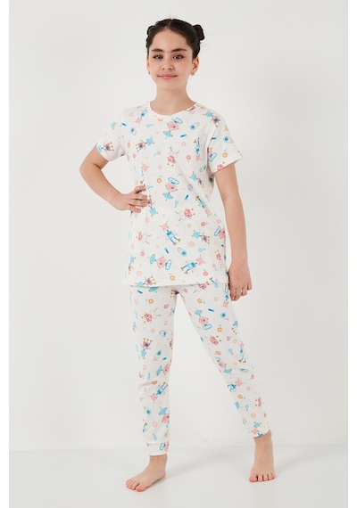 Lela % 100 Pamuk Bisiklet Yaka Kısa Kollu Kız Çocuk Pijama Takımı 6651002 Şeker Pembe