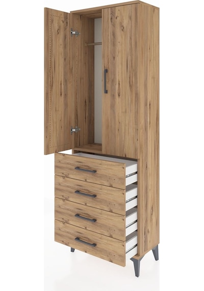 Arges Dolap Tek Raflı 4 Çekmeceli Tek Askılı 60x30x182 Çam-çam Çam Arges Dolap Tek Raflı 4 Çekmeceli Tek Askılı 60x30x182 Çam-çam Çam