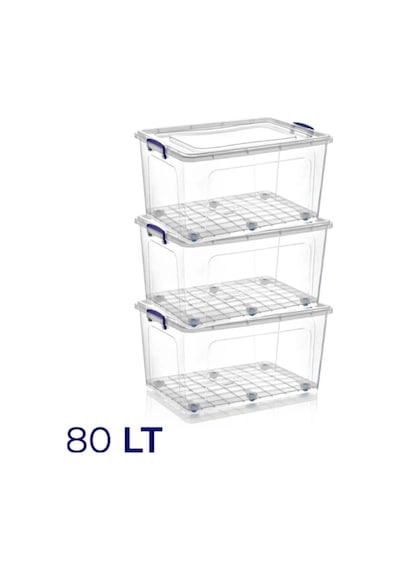 Tekerlekli Kilitli Saklama Kutusu 80 Litre 3 Adet Tekerlekli Saklama Kabı Beyaz