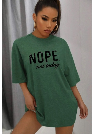 Unisex Not Today Baskılı Tasarım Tshirt Yeşil