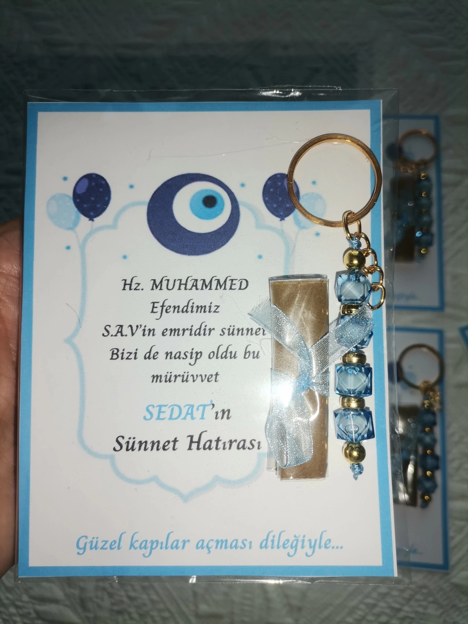 100 Adet Kişiye Özel Hz Muhammed S.a.v'in Emridir Yazılı Sünnet Hatırası Anahtarlık & Kına Hediyelik