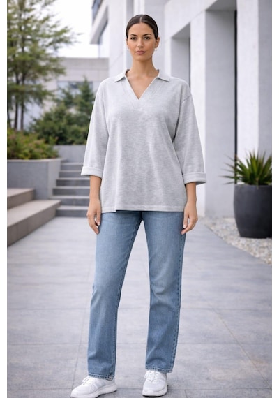 Alexander Gardi Alexandergardı V Polo Yaka Oversize Bluz Gri