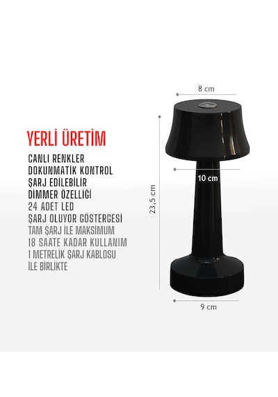 Zenlight Metal Dokunmatik Şarjlı Masa Lambası Siyah