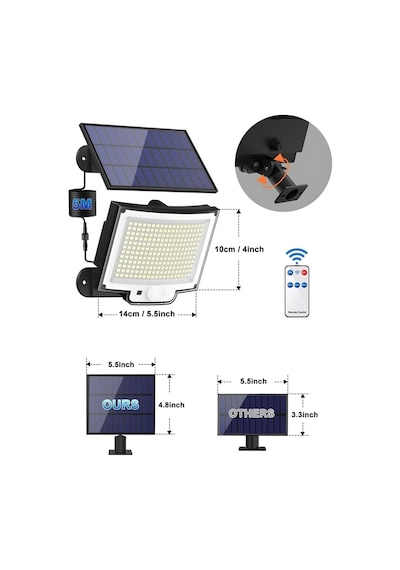 Greentech Güneş Enerjili, Hareket Sensörlü, 228 Boncuk Led Aydınlatma/gt-sl33