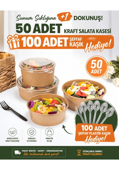 Bowl Kase + Kapak + 100 Adet Plastik Şeffaf Kaşık