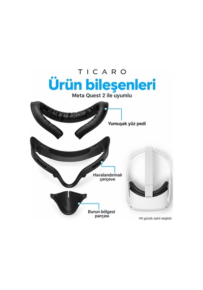 Tıcaro Meta Quest 2 İle Uyumlu Pu Yüz Pedi Ve Arayüz Çerçevesi, Siyah
