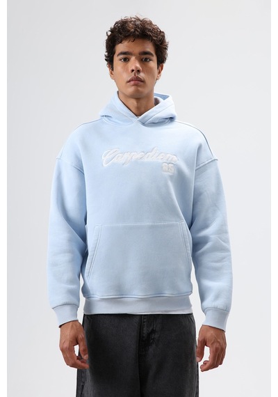 Vamos Oversize Baskılı Kapüşonlu Hoodie Bebe Mavi