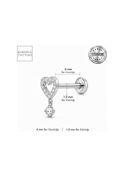 Kalp Zirkon Taşlı Sallantılı Titanyum Piercing Helix Kulak Flat Inner Conch Tragus Piercing çok renkli
