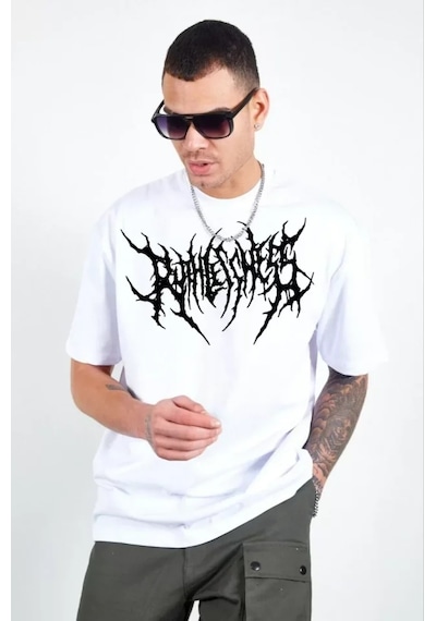 Modi Unisex Bisiklet Yaka Baskılı Oversize T-shirt - Beyaz - Mymg104405