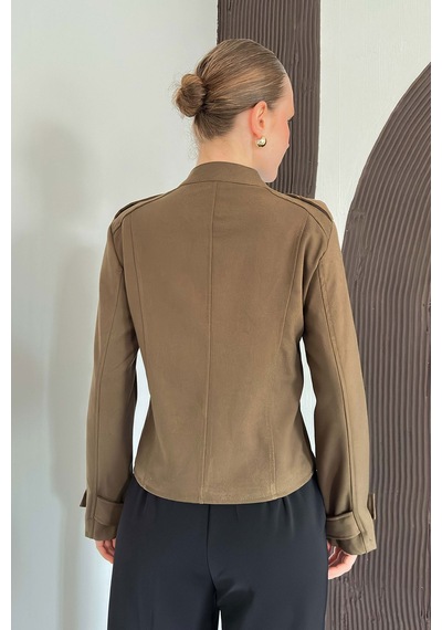 Verymoda Hakim Yaka Omuzu Ve Kol Ucu Apoletli Ceket F2097 Haki