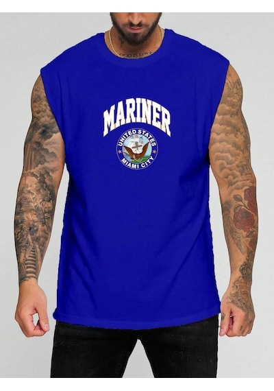 Mariner Baskılı Kolsuz Tişört Saks Mavisi
