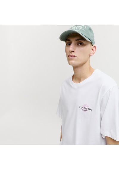 Jack & Jones Erkek Gögüs Baskili Bisiklet Yaka Tisört - Corals - 12288345 Beyaz