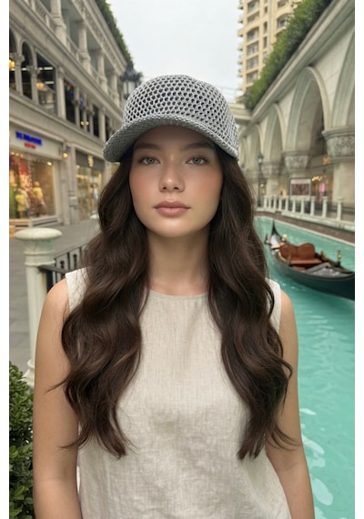Mollycrush Delikli Kep Şapka Yazlık Spor Trend Gri Kadın Ajurlu Siperlikli Gri