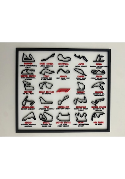 F1 Pistleri 3d Çerçeve - Formula 1 Yarış Pisti Dekoratif Tablo