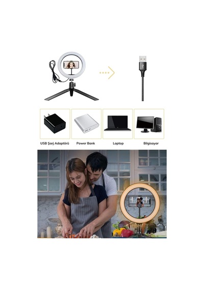 8inç 20cm Youtube Instagram Tiktok Selfie Stüdyo Video Fotoğraf Ring Light Tripod Led Halka Işık