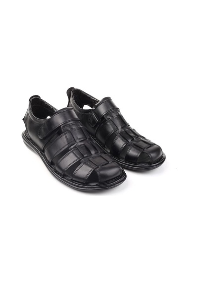 Castle Black 8520 Erkek Deri Comfort Sandalet Siyah Siyah