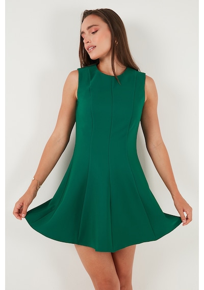 Lela Regular Fit Bisiklet Yaka Volanlı Mini Boy Bayan Elbise 6525647 Zümrüt