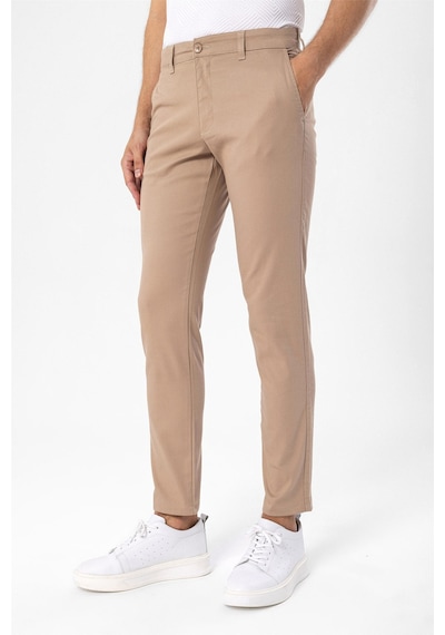 Süvari Bej Slim Fit Armürlü Pantolon