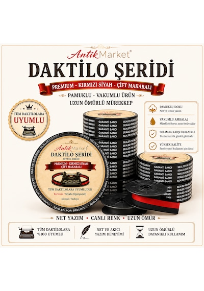 Antik Market Premium Daktilo Şeridi Kırmızı-siyah Çift Makaralı